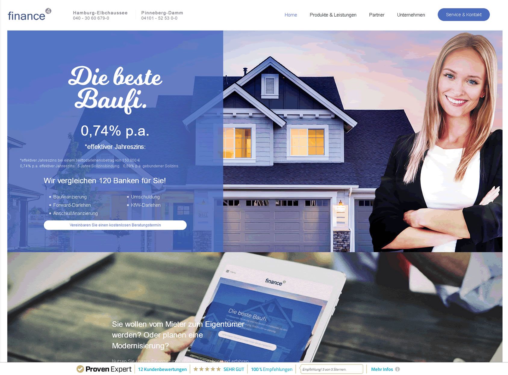 Webdesign Startseite Finance4 Hamburg