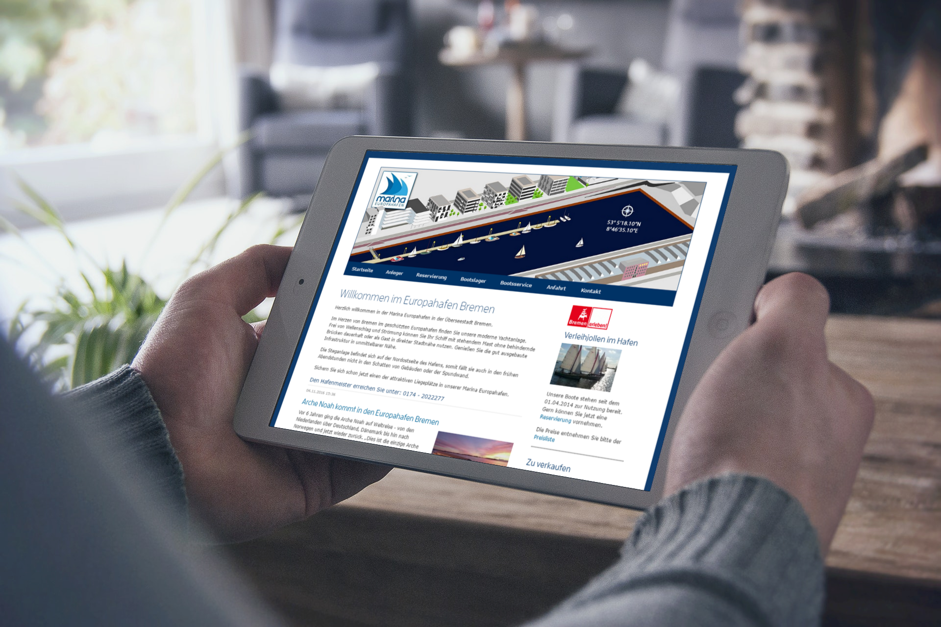 Webdesign für die Webseite der "Marina Europahafen" in Bremen